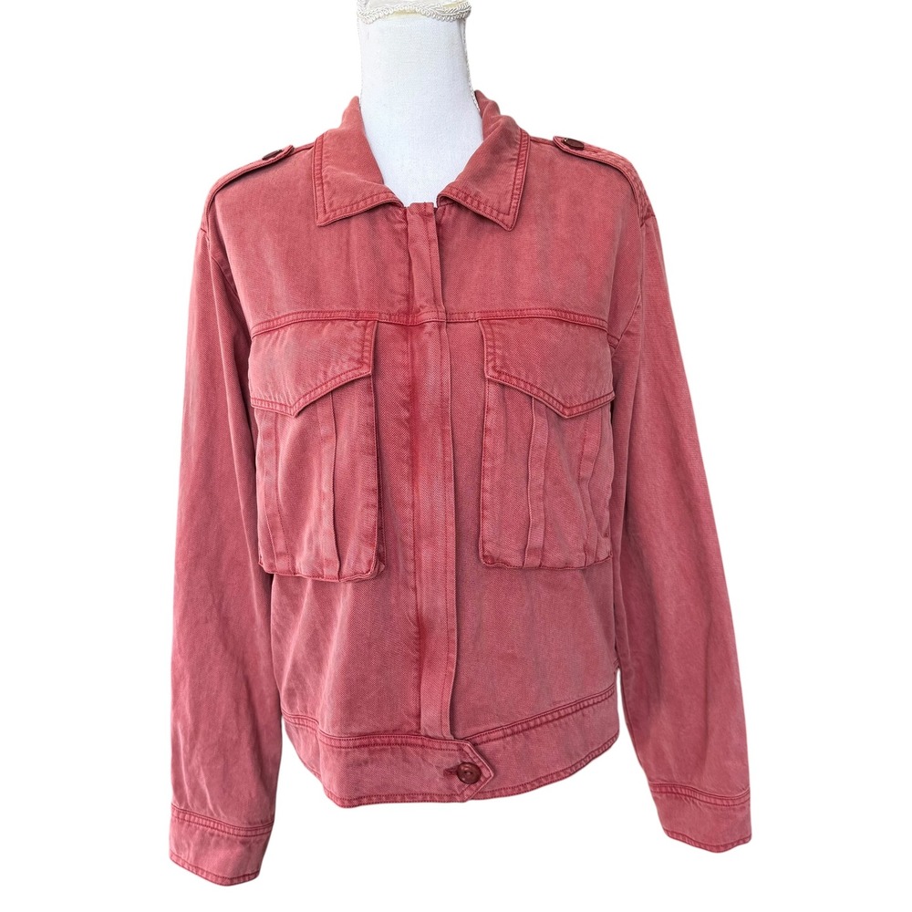 Young Fabulous & Broke YFB Utility Jacket Rose Pink Tencel Blend Large Epaulette